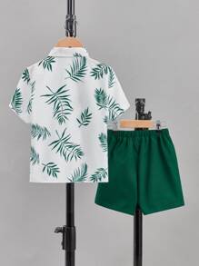 SHEIN Young Boy Tropical Print Shirt & Drawstring Waist Shorts - Multicolor - View 3