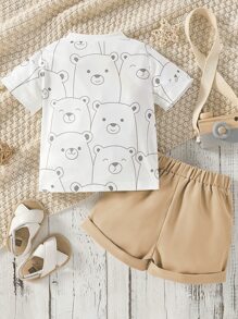 男嬰小熊印花T恤和卷邊短褲 - 彩色 - 查看 2
