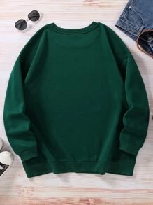 SHEIN LUNE Plus Heart & Letter Graphic Sweatshirt - Dark Green - View 2