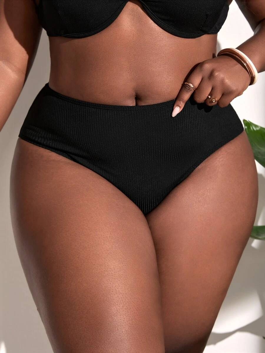 SHEIN Swim Curve Bottom de bikini tejido de canalé