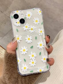 Floral Print Clear Phone Case With Card Slot - Multicolor - View 1