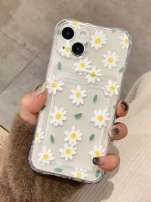 Floral Print Clear Phone Case With Card Slot - Multicolor - View 3