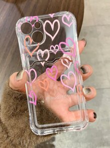 Vỏ điện thoại trong suốt in hình trái tim có khe cắm thẻ - Nhiều màu - Xem 1