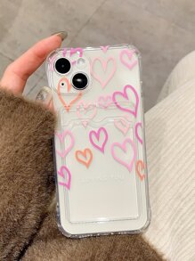 Vỏ điện thoại trong suốt in hình trái tim có khe cắm thẻ - Nhiều màu - Xem 2