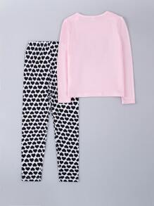 Girls Heart Print Snug Fit PJ Set - Multicolor - View 2