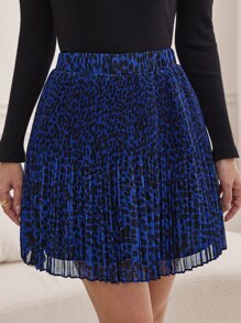 SHEIN Frenchy 豹紋印花百褶半身裙 - 寶藍色 - 查看 5