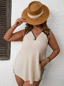 SHEIN LUNE Plus Leopard Print Contrast Binding Tank Top - Apricot - View 5