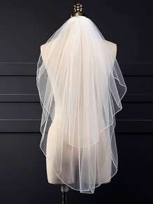 Mạng che mặt cô dâu trơn Halloween Mạng che mặt cưới hai lớp cho cô dâu Trang phục mùa thu dành cho phụ nữ - trắng - Xem 2