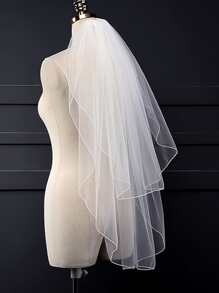 Mạng che mặt cô dâu trơn Halloween Mạng che mặt cưới hai lớp cho cô dâu Trang phục mùa thu dành cho phụ nữ - trắng - Xem 4