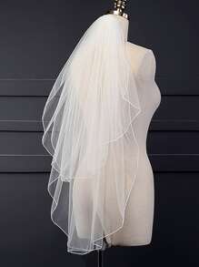 Mạng che mặt cô dâu trơn Halloween Mạng che mặt cưới hai lớp cho cô dâu Trang phục mùa thu dành cho phụ nữ - trắng - Xem 5