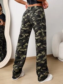 Camo Print Flap Pocket Cargo Jeans - Multicolor - View 2