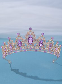 تيجان مرصعة بالراين تصميم عروس، تيجان ملكية. إكسسوارات عيد الحب - الأرجواني - مشاهدة 2