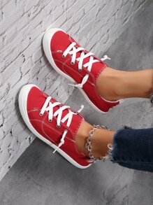 女性經典生活方式戶外運動鞋,時尚,柔軟的和舒服的,圓頭,繫帶,平底鞋底,休閒和競技 - 紅色 - 查看 1