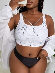 SHEIN Swim Curve Plus Marble Print Bikini Top - Multicolor - View 1