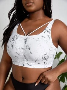 SHEIN Swim Curve Plus Marble Print Bikini Top - Multicolor - View 3