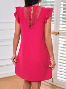 SHEIN Frenchy Rochie Contrast Din Dantela Maneca Fluture Fara Curea