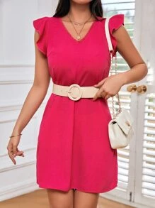 SHEIN Frenchy Rochie Contrast Din Dantela Maneca Fluture Fara Curea