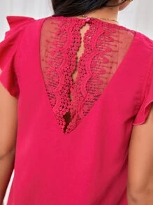 SHEIN Frenchy Rochie Contrast Din Dantela Maneca Fluture Fara Curea