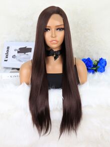 4*1 Lace Front Long Straight Synthetic Wig - Chocolate Brown - View 1