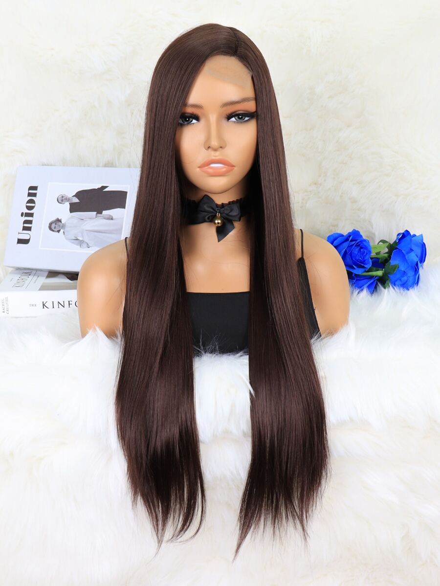 4*1 Lace Front Long Straight Synthetic Wig - Chocolate Brown - View 1