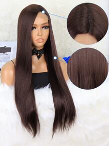 4*1 Lace Front Long Straight Synthetic Wig - Chocolate Brown - View 3
