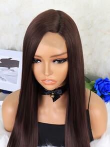 4*1 Lace Front Long Straight Synthetic Wig - Chocolate Brown - View 5