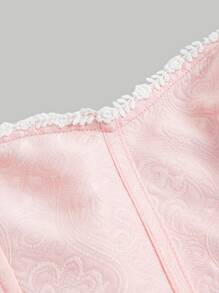 SHEIN MOD Jacquard Lace Up Back Tube Top,Tie Back - Baby Pink - View 4