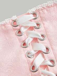 SHEIN MOD Jacquard Lace Up Back Tube Top,Tie Back - Baby Pink - View 3