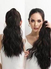 Long Curly Ponytail Synthetic Hair Extension - Black - View 1