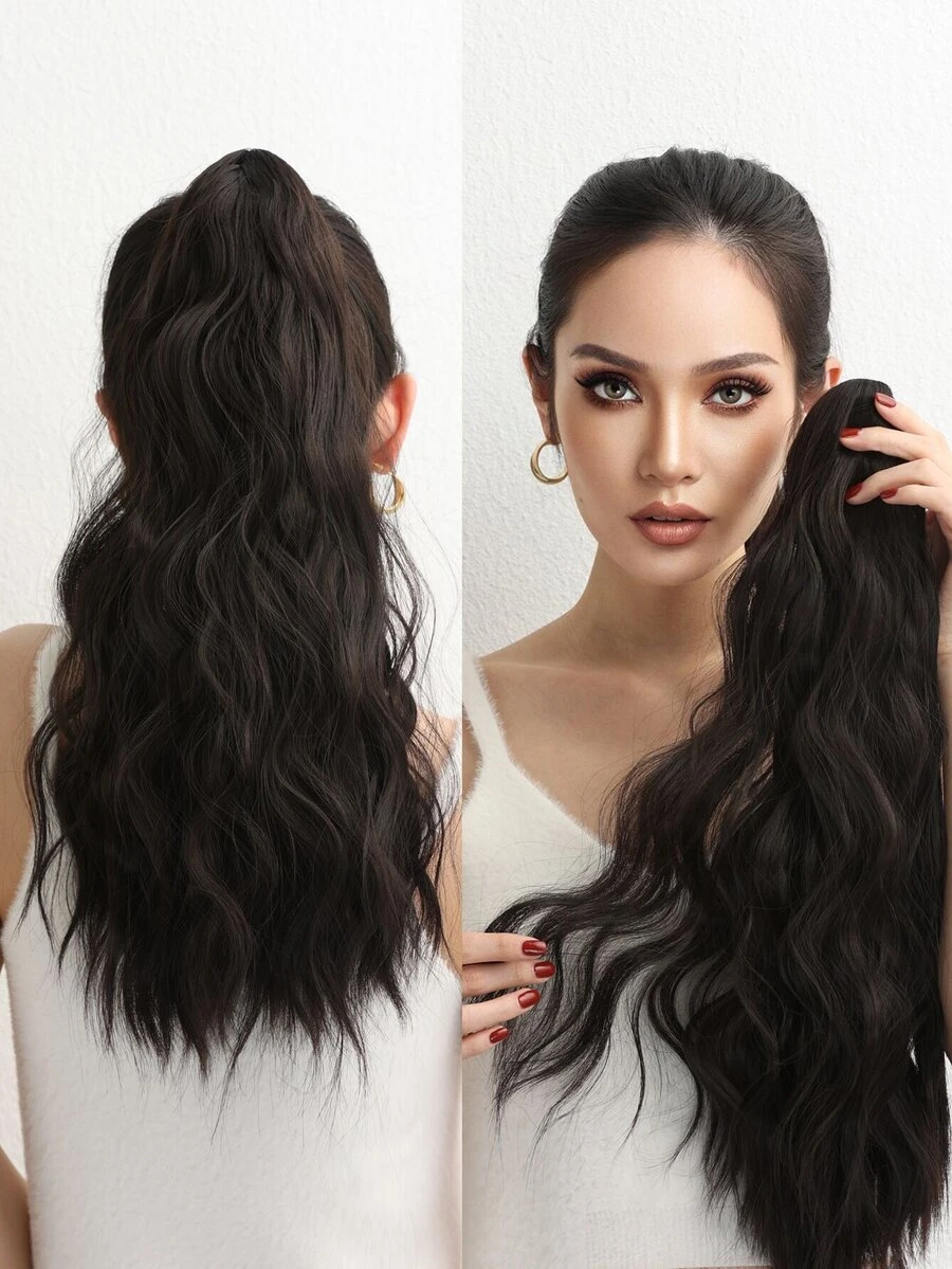 Long Curly Ponytail Synthetic Hair Extension - Black - View 1