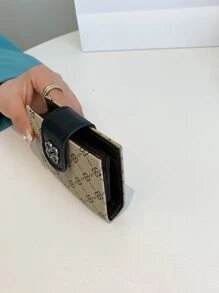 Billetera pequeña portátil plegable para mujer con soporte para tarjetas gráficas geométricas, ideal para llevar efectivo y destinada a mujeres jóvenes, estudiantes, trabajadoras de oficina y conmemoraciones especiales como cumpleaños y día de San Valentín. - Beis - Ver 4