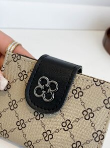 Billetera pequeña portátil plegable para mujer con soporte para tarjetas gráficas geométricas, ideal para llevar efectivo y destinada a mujeres jóvenes, estudiantes, trabajadoras de oficina y conmemoraciones especiales como cumpleaños y día de San Valentín. - Beis - Ver 3