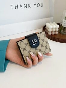 Billetera pequeña portátil plegable para mujer con soporte para tarjetas gráficas geométricas, ideal para llevar efectivo y destinada a mujeres jóvenes, estudiantes, trabajadoras de oficina y conmemoraciones especiales como cumpleaños y día de San Valentín. - Beis - Ver 7