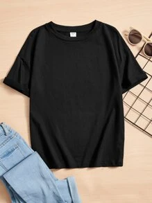 SHEIN Camiseta para adolescente con eslogan y patrón de dólares estadounidenses, perfecta para atuendos cómodos y casuales de verano