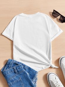 Teen Girl Casual Cartoon Pattern Short Sleeve T-Shirt, Suitable For Summer - White - View 2