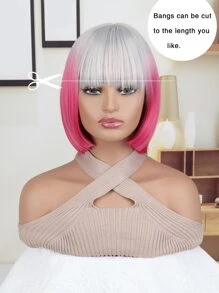 Short Straight Synthetic Wig With Bangs - Multicolor - View 5