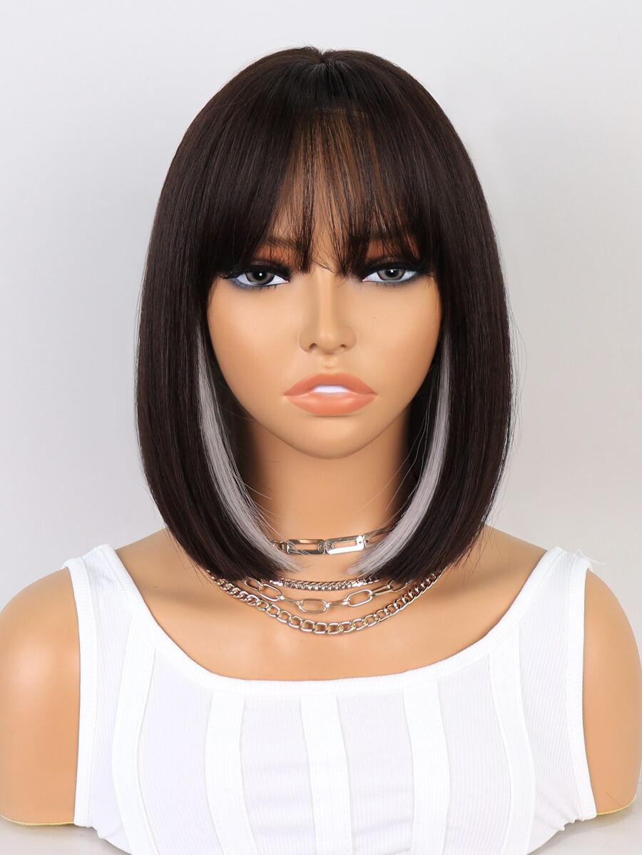 Short Straight Synthetic Wig With Bangs - Multicolor - View 1