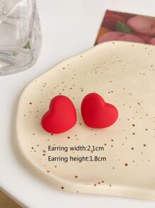 Heart Stud Earrings - Red - View 3
