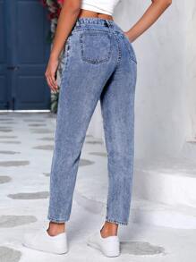 Slant Pocket Mom Fit Jeans - Light Wash - View 3