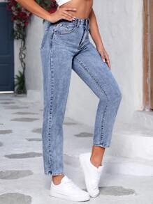 Slant Pocket Mom Fit Jeans - Light Wash - View 2