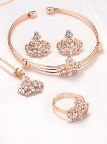 水鑽皇冠裝飾首飾套裝 - 金黃色 - 查看 4