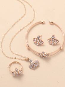 水鑽皇冠裝飾首飾套裝 - 金黃色 - 查看 2