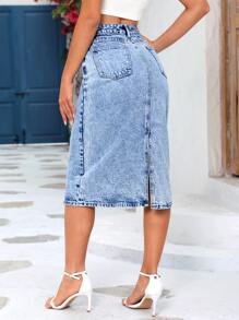 SHEIN Frenchy Split Back Denim Skirt Winter Casual - Light Wash - View 2