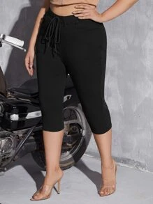 SHEIN SXY Jeans ajustados de cintura con cordón - Negro - Ver 4