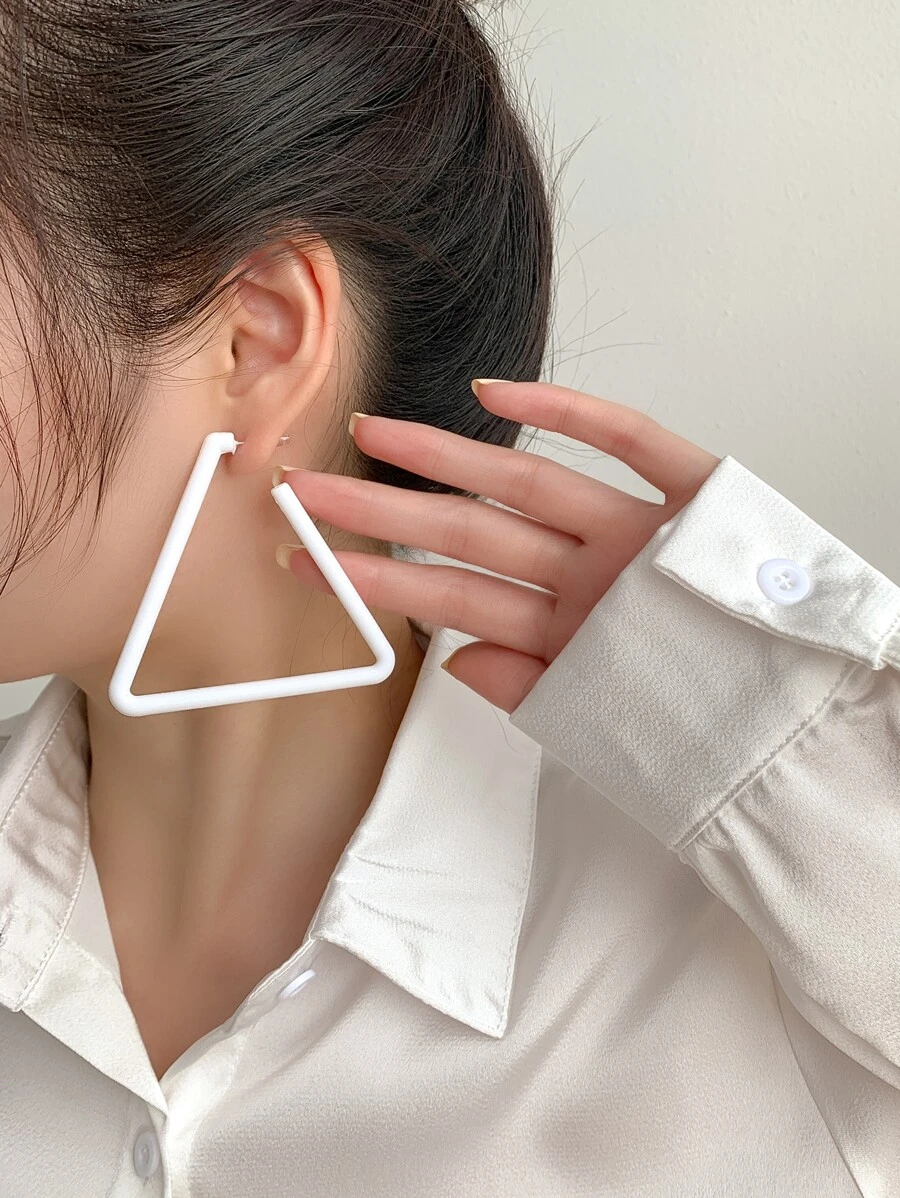 Triangle Hoop Earrings - White - View 1
