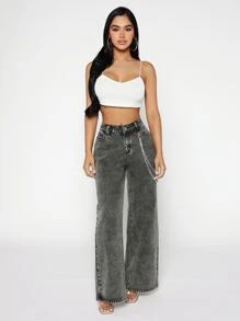 SHEIN SXY 鏈條細節闊腿牛仔褲