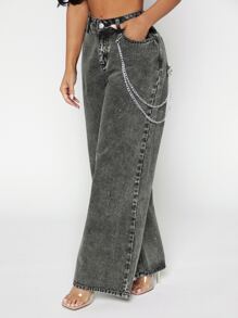 SHEIN SXY 鏈條細節闊腿牛仔褲