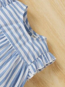 SHEIN 嬰兒女孩條紋荷葉邊蓬蓬頂部和紙袋腰短褲 - 淺藍色 - 查看 3