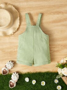SHEIN Baby Gingham Print Letter Patched Detail Dual Pocket Overall Romper Without Tee