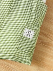 SHEIN Baby Gingham Print Letter Patched Detail Dual Pocket Overall Romper Without Tee